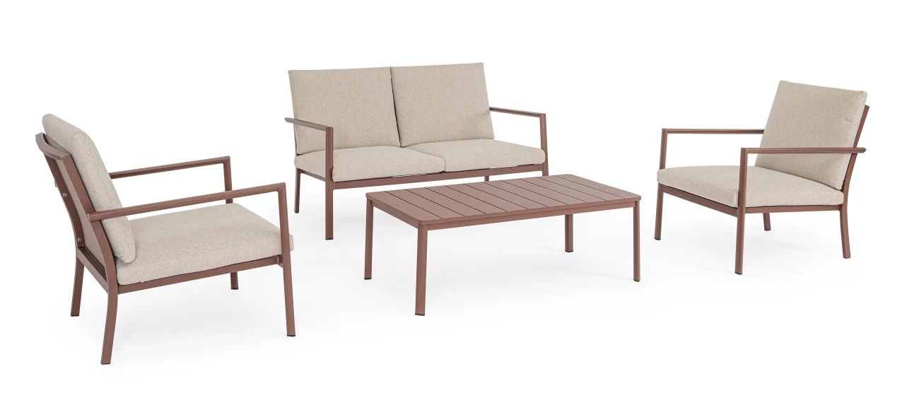 Garten-Set Konnor 4er Gruppe, Aluminium pulverbeschichtet, modern, beige-braun, outdoor, inkl. Kissen