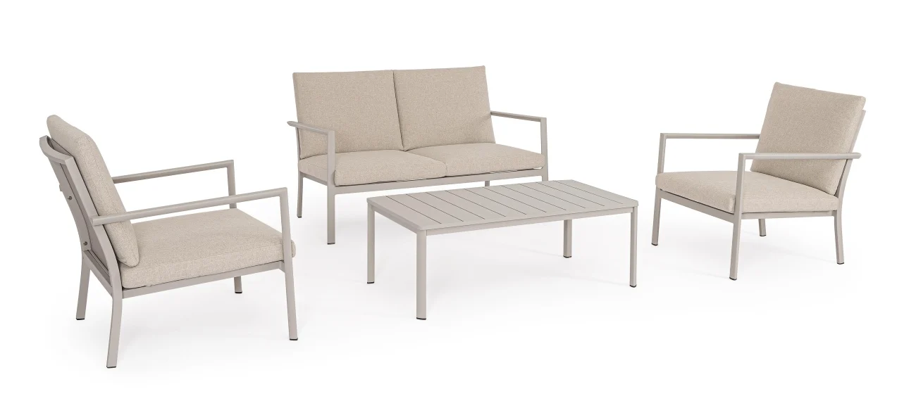 Garten-Set Konnor aus Aluminium und Olefin, modern, beige sand, 4-teilig inkl. Kissen