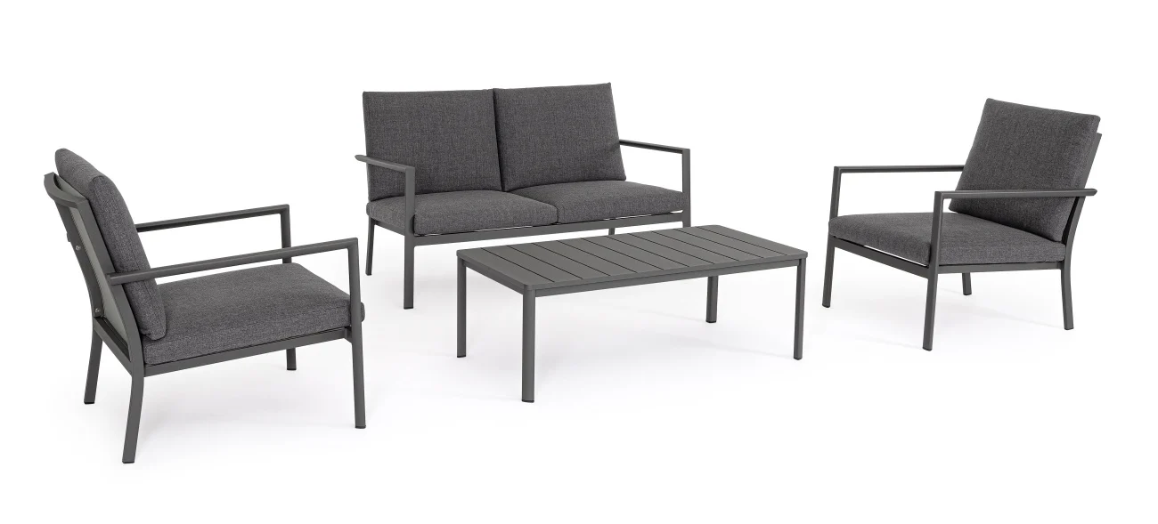 Garten-Set Konnor aus Aluminium und Olefin-Gewebe, modern, anthrazit, 4-teilig für Outdoor