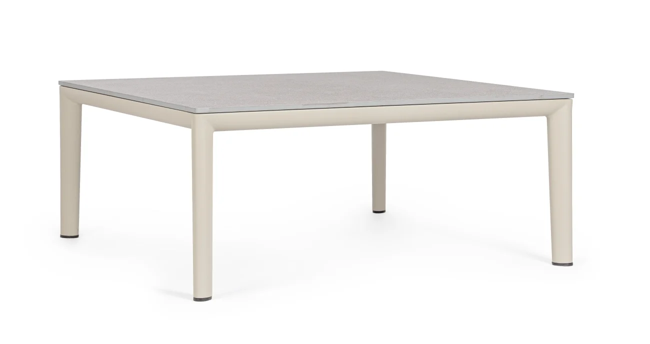 Gartencouchtisch Gerald aus Aluminium, modern quadratisch, Beige Pelikan, 90x90 cm, Steinplatte - Bizzotto