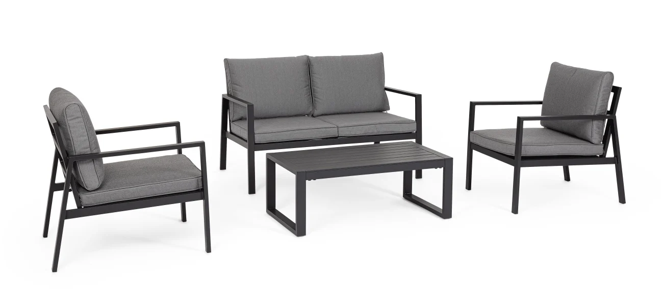 Garten-Set Hilde Aluminium, modern und gepolstert, anthrazit, 4-teilig für Outdoor
