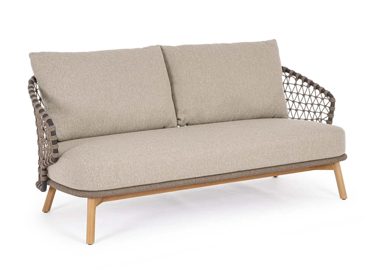 Gartensofa Eularia aus nachhaltigem Teakholz, modern skandinavisch, Natur Sand, abnehmbarer Bezug - Bizzotto