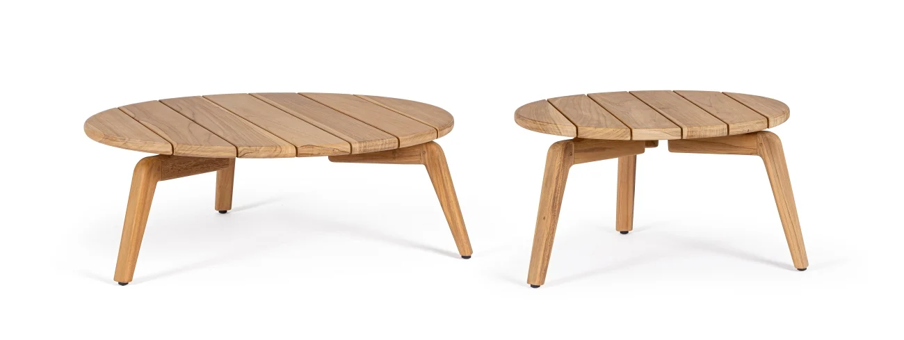 Gartencouchtisch-Set Eularia aus Teakholz, skandinavisch, rund, Natur, 2er-Set Ø 60/80 cm
