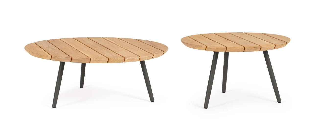 Gartencouchtisch-Set Ivissa aus Teakholz, modern skandinavisch, anthrazit natur, 2-teilig