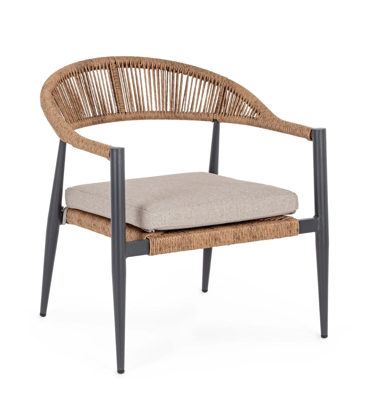 Gartensessel Jandia aus Aluminium, modernes Twist Rattan, skandinavisch, Anthrazit Natur, inkl. Kissen - Bizzotto