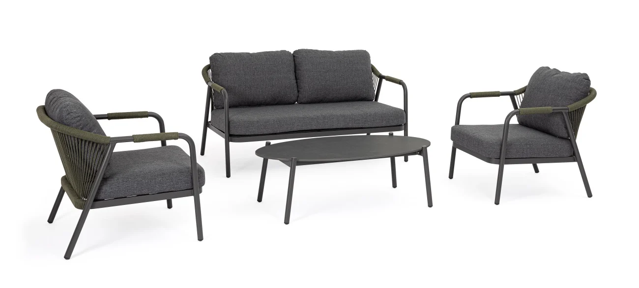 Garten-Set Miravet Aluminium, modern und wetterfest, anthrazit-grün, inklusive bequemer Kissen