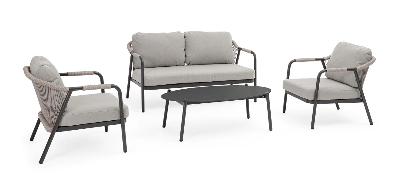 Garten-Set Miravet Aluminium, modern gepolstert, anthrazit taupe, abnehmbarer Bezug, inkl. Kissen