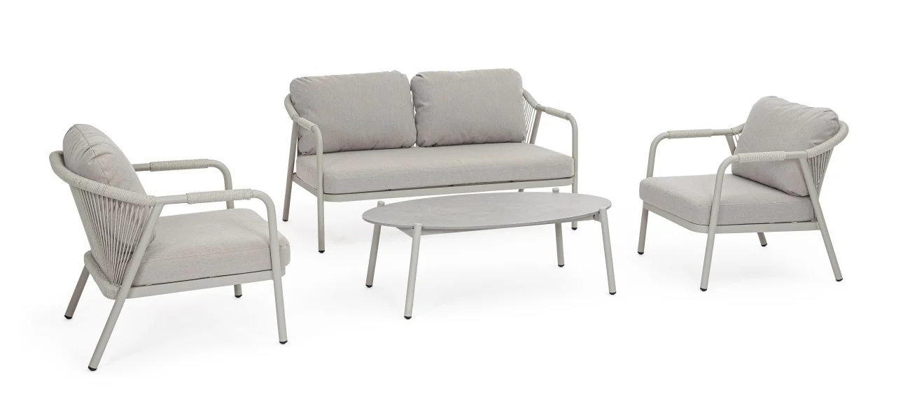 Garten-Set Miravet 4er Gruppe, Aluminium und Polypropylen, modern, beige sand, inkl. Kissen, abnehmbarer Bezug