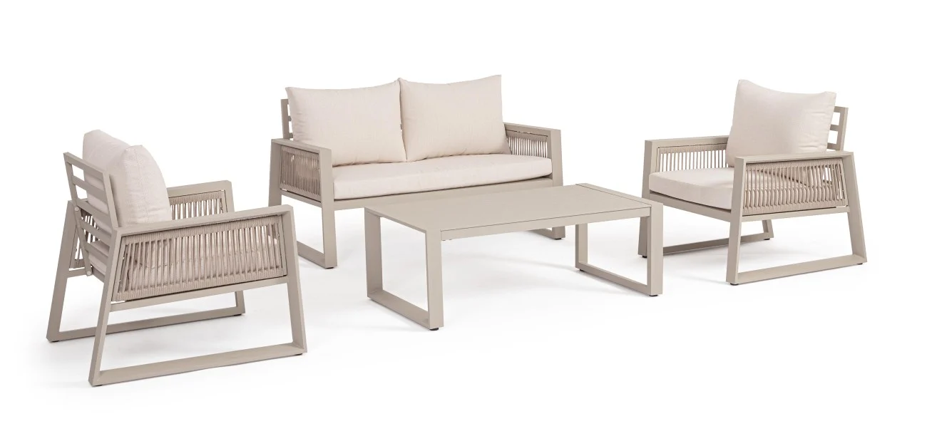 Garten-Set Captiva Aluminium, modern, Taupe Beige, Outdoor Gruppe mit Kissen für 4 Personen