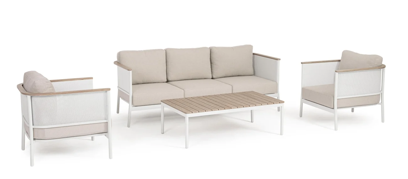 Garten-Set Ulises aus Aluminium, modern und wetterfest, weiß sand, für 4 Personen