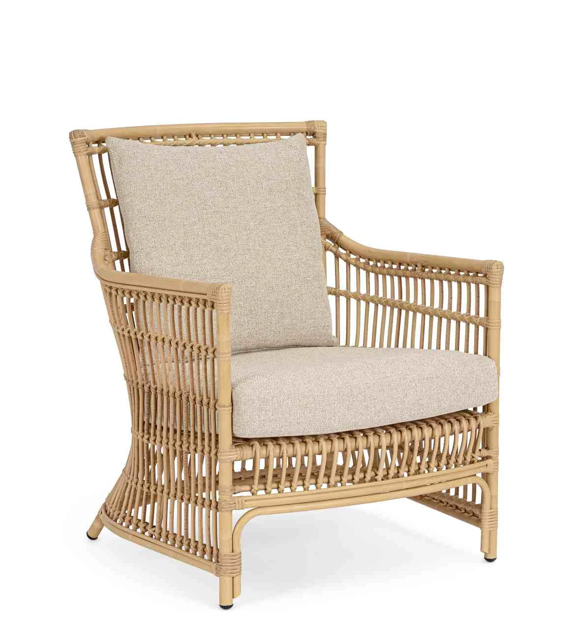 Gartensessel Adelma Ratten-Optik, Aluminiumgestell, Boho Stil, natur, abnehmbare Kissen, Outdoor