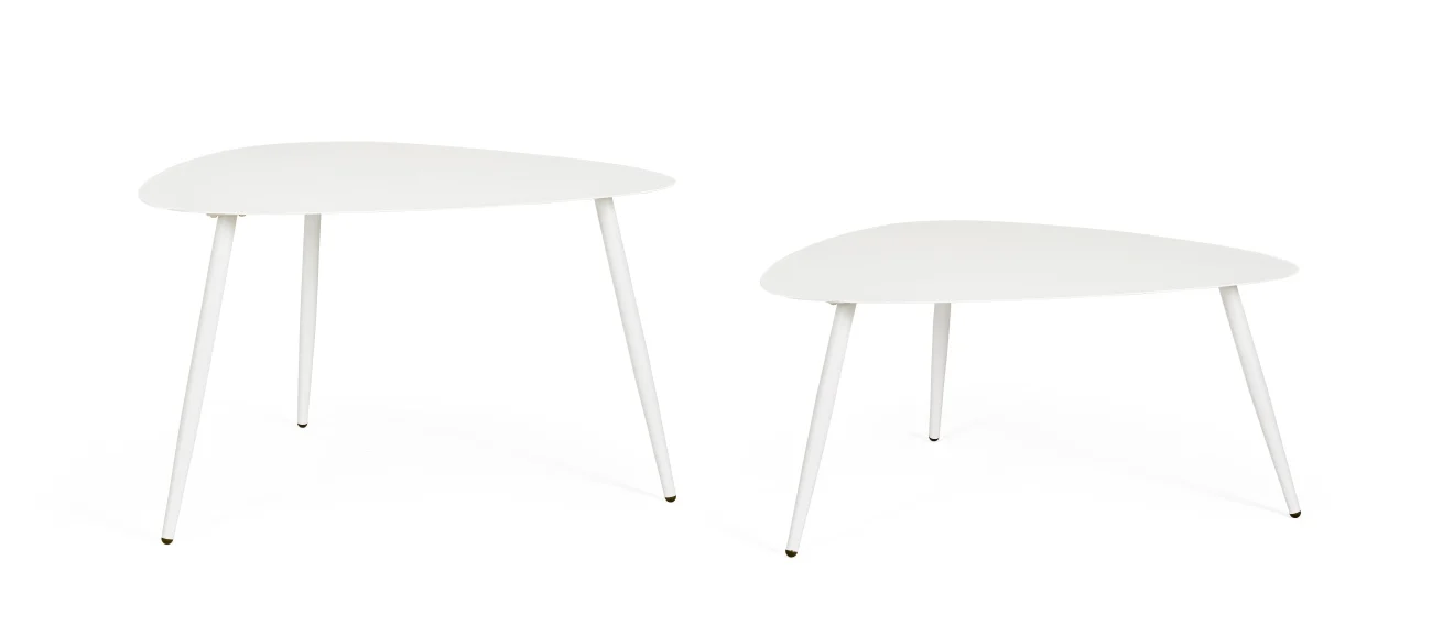 Gartencouchtisch-Set Yvonne aus Metall, modern und pulverbeschichtet, Weiß, 2er-Set in Dreieckform