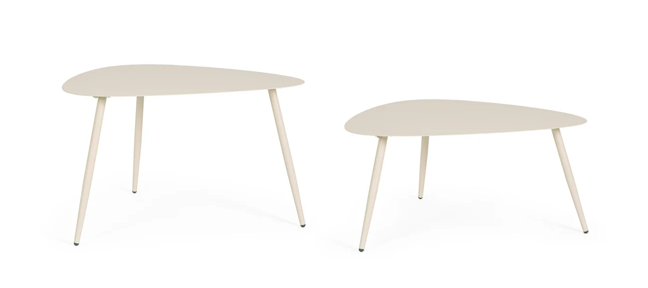 Gartencouchtisch-Set Yvonne aus Metall, modern, dreieckiges Design, champagnerfarben, 2er-Set