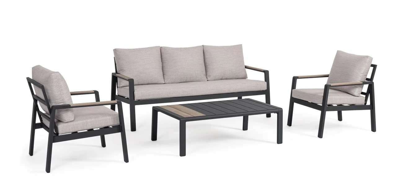 Garten-Set Elna 4er Gruppe aus Aluminium, modern gepolstert, anthrazit, inkl. Kissen