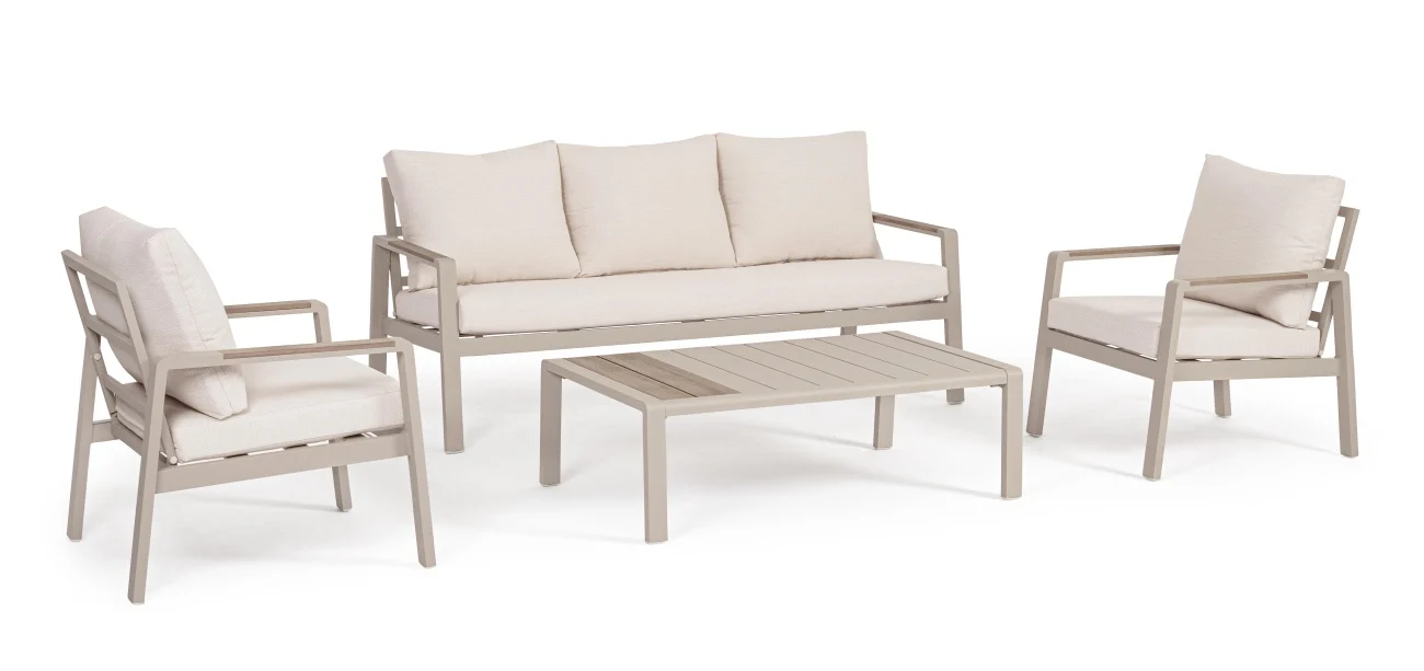 Garten-Set Elna 4er Gruppe, Aluminiumgestell modern, beige Peyote, inkl. Kissen und Couchtisch