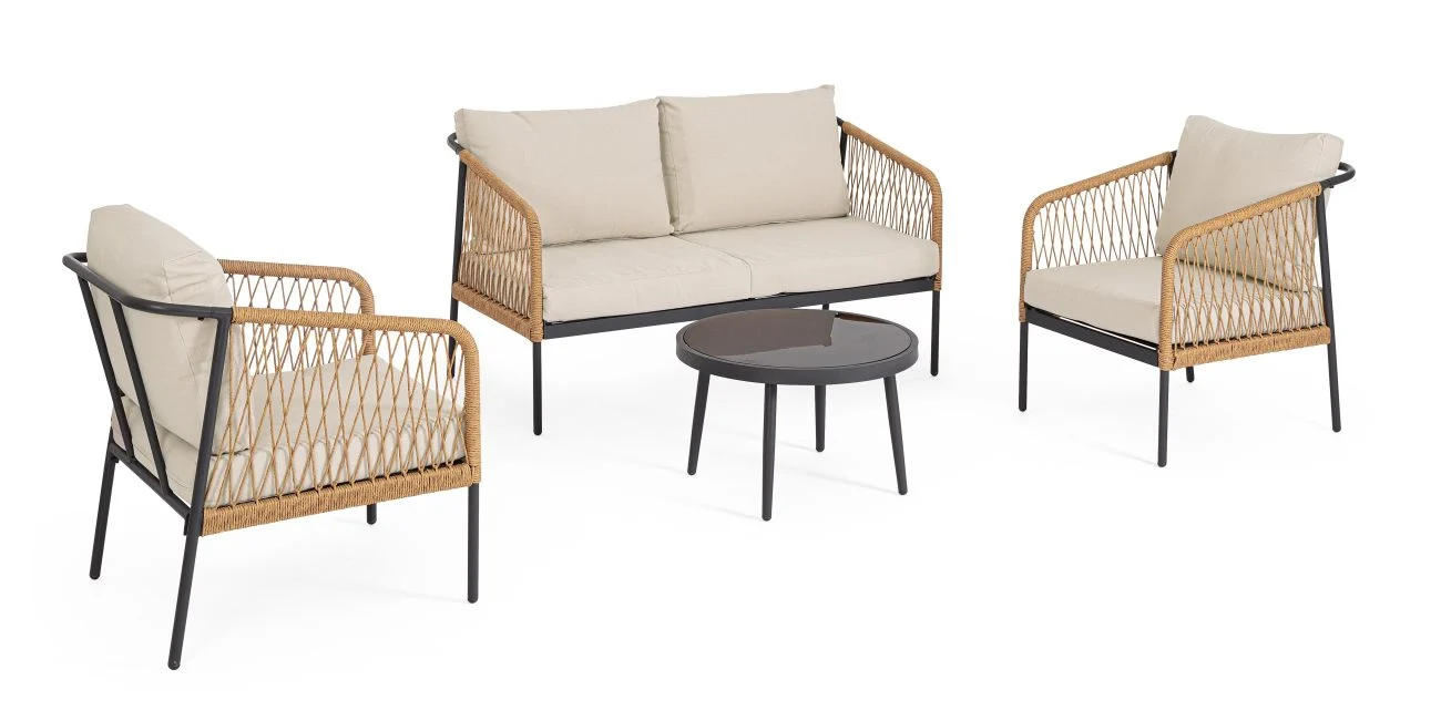 Garten-Set Felipe aus Aluminium und Spun-Poly, modern, natur und beige, inkl. Kissen, für 3–4 Personen