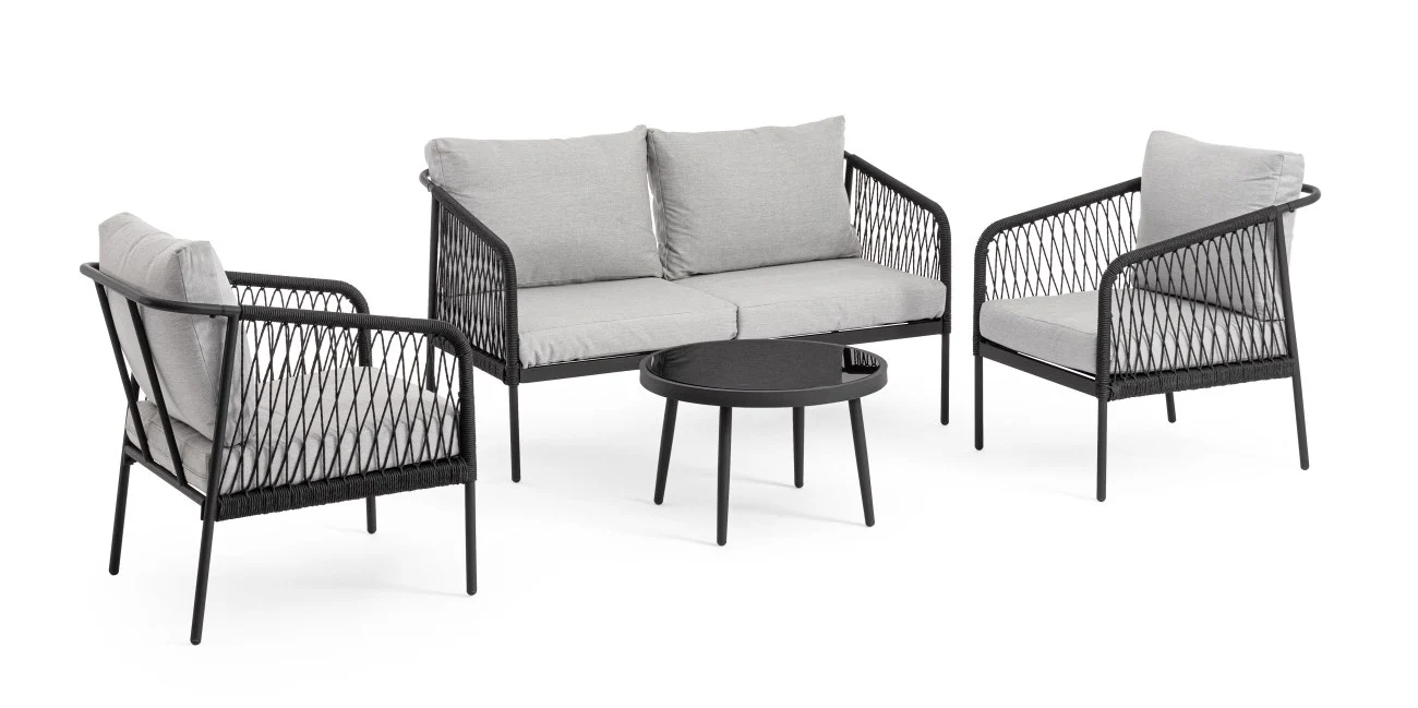 Garten-Set Felipe Aluminium modern, wasserabweisender Bezug, grau, inkl. Kissen, 4-teilig