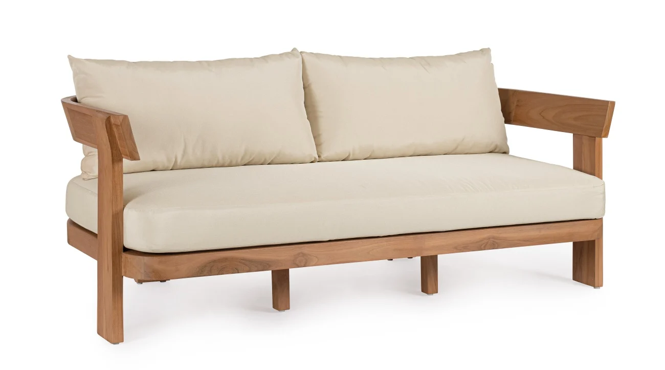 Gartensofa Evora aus Teakholz, modern skandinavisch, beige, nachhaltiges Design, 2–3 Sitzplätze - Bizzotto
