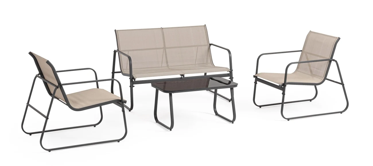 Garten-Set Gonzalo aus Metall und Textilene, modern, taubengrau, 4er Gruppe für 3–4 Personen