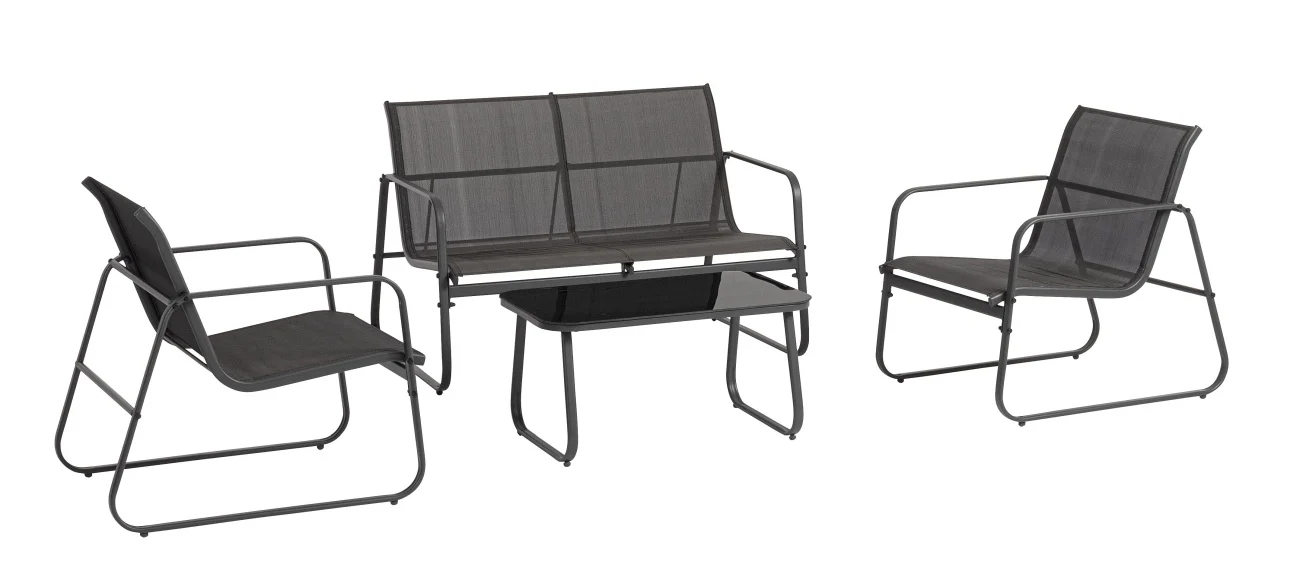 Garten-Set Gonzalo Metall und Textilene, modern und robust, anthrazit, 4-teilig für 3–4 Personen