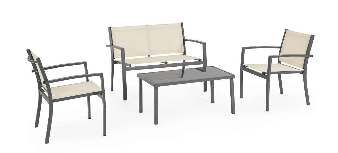 Garten-Set Florida aus Metall und Textilene, modern, creme, 4-teilig für 3–4 Personen