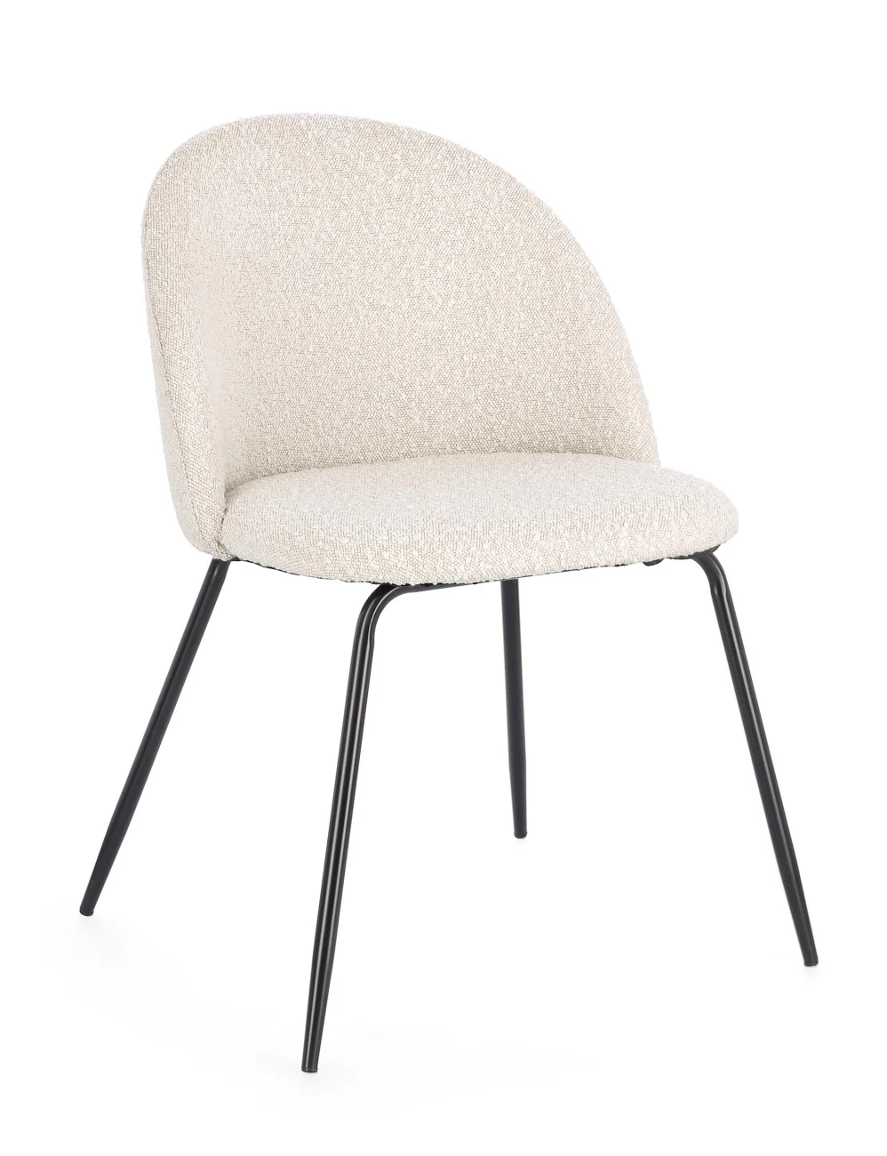 Esszimmerstuhl Tanya 4er-Set aus Boucle, modern gepolstert, Elfenbein Schwarz, bequem für Dein Zuhause