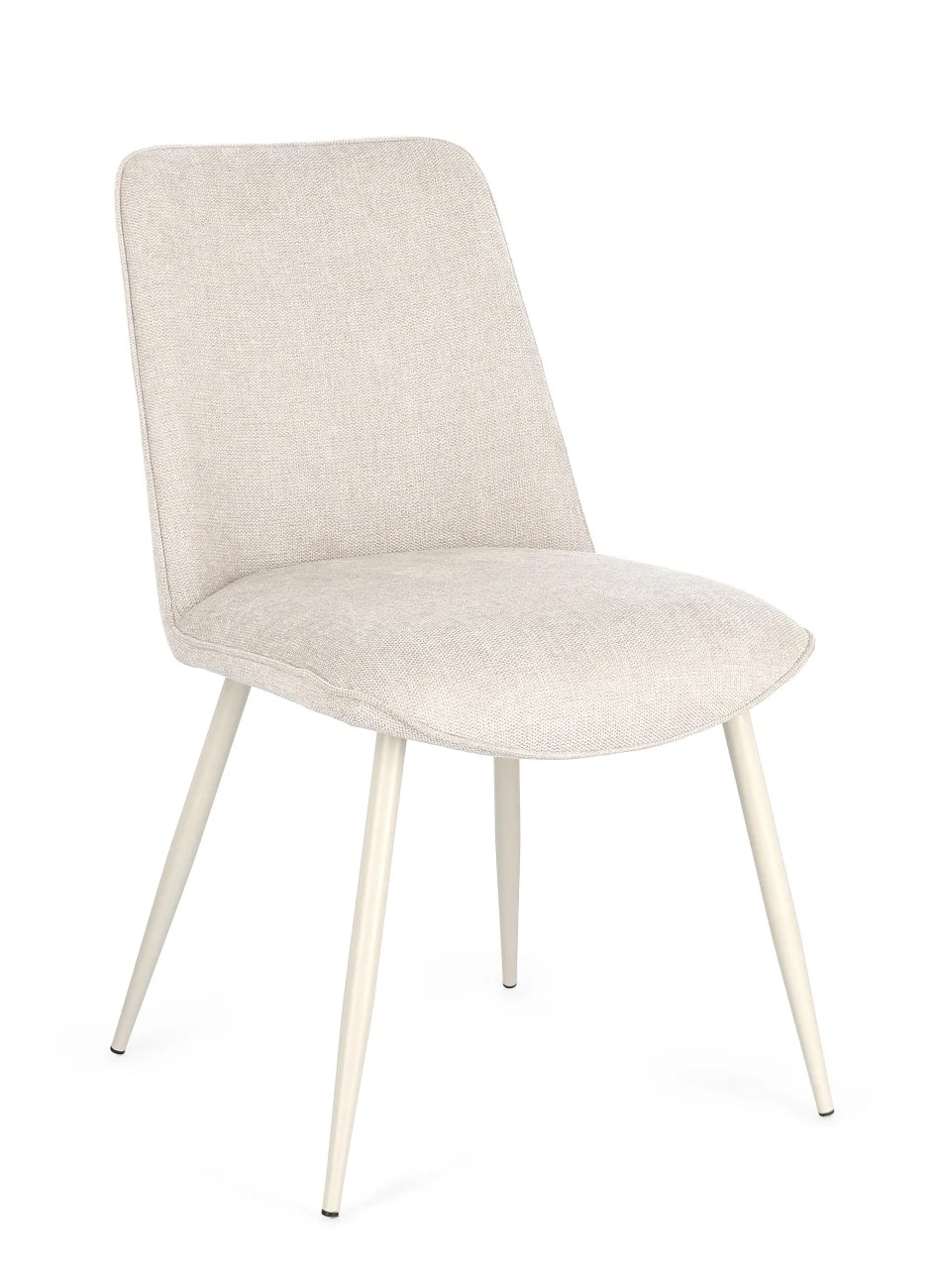 Esszimmerstuhl Cora 4er-Set aus Stoff, modernes Design, Beige, gepolstert, Metallgestell