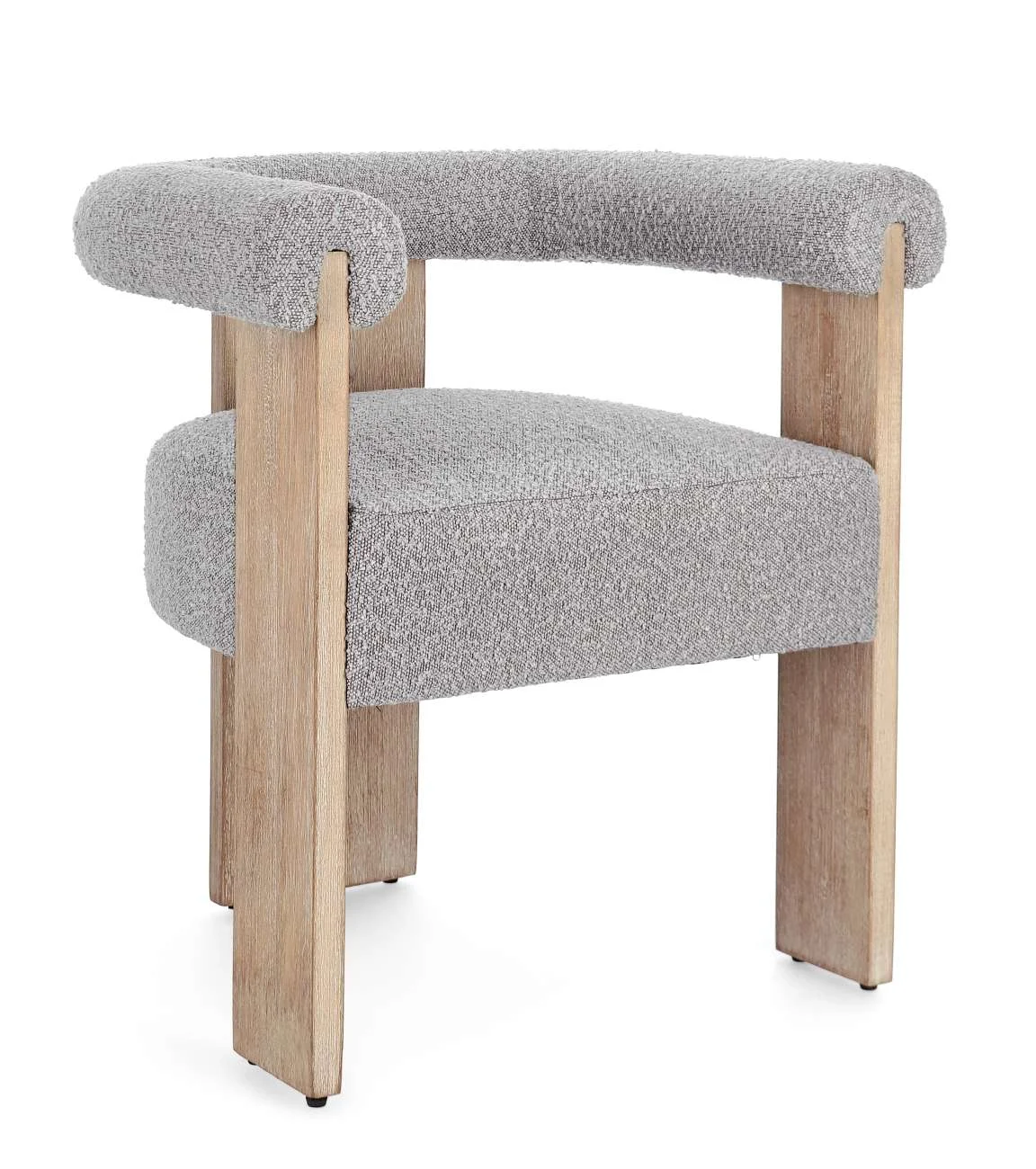 Esszimmerstuhl Agape aus Boucle, gepolstert, skandinavisches Design, grau natur, mit Armlehne - Bizzotto