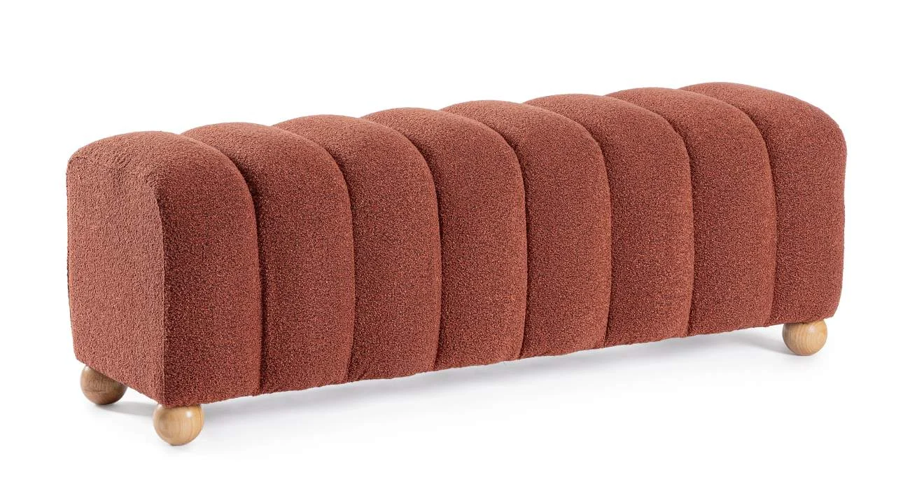 Bank Zora aus Boucle, modernes Design, gepolstert, Ginger Rot, 120 cm, für 2–3 Personen - Bizzotto