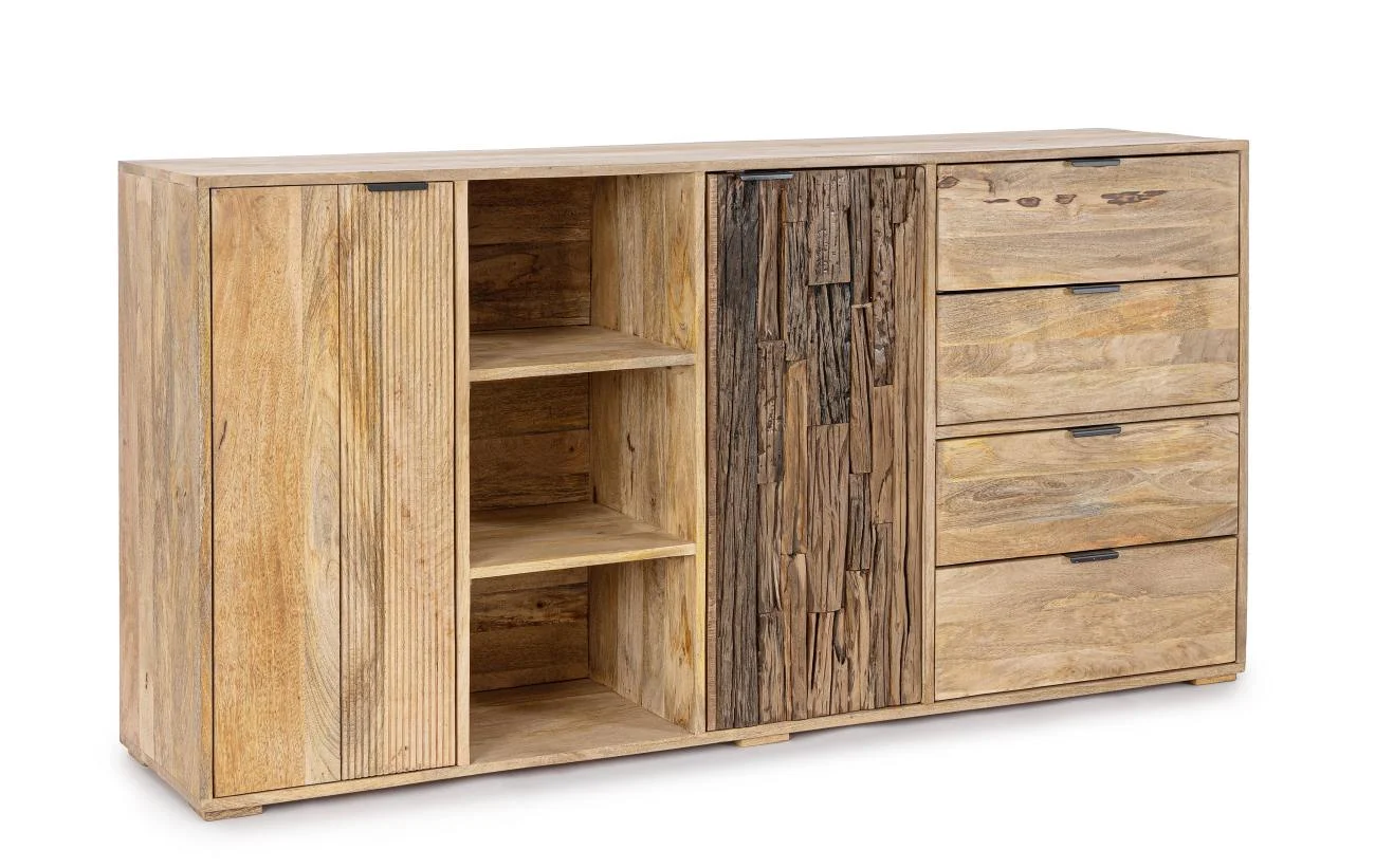 Sideboard Nashik aus Mangoholz, massiv und handgefertigt, natur, 175 cm, einzigartiges Unikat - Bizzotto