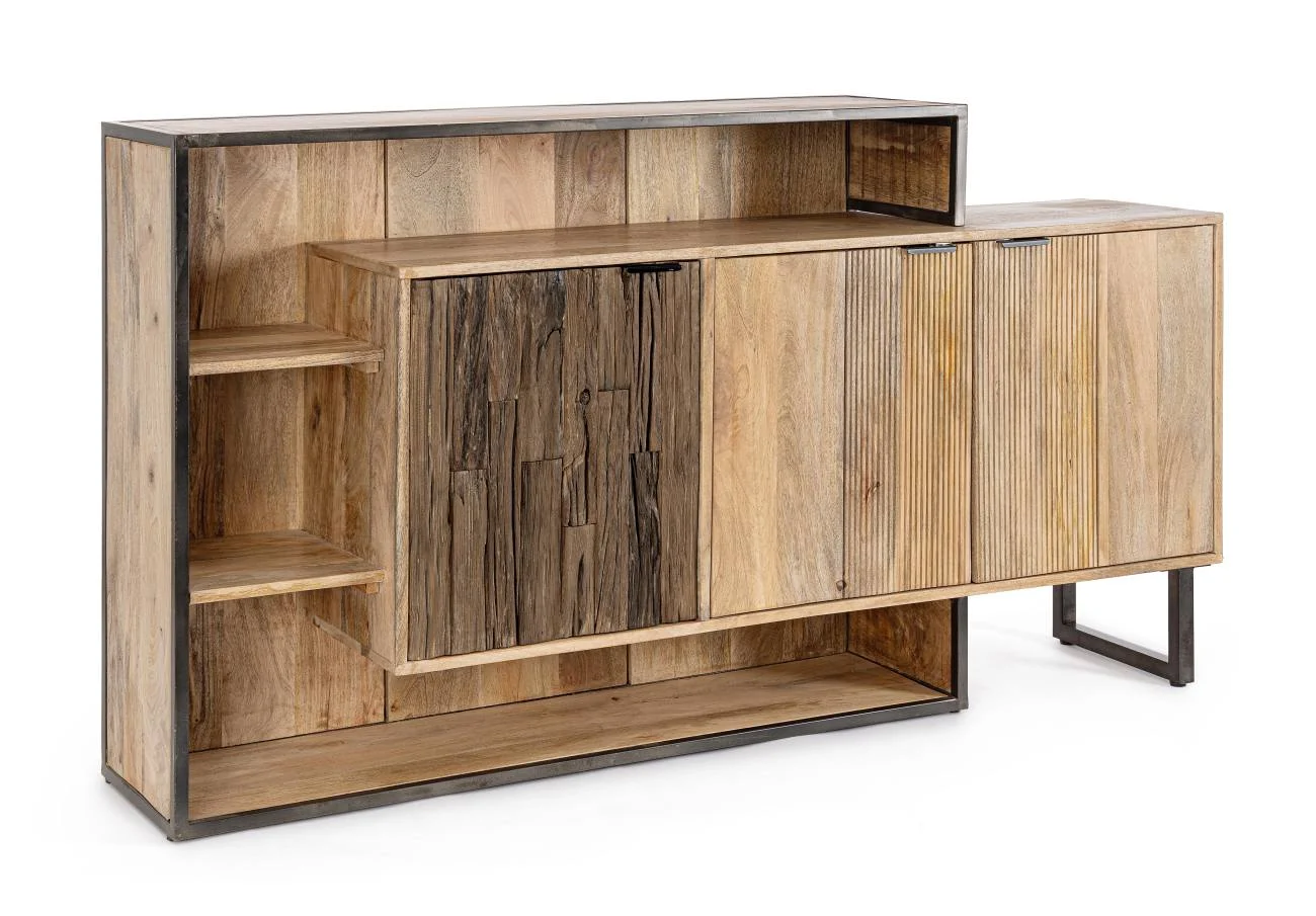 Sideboard Nashik aus Mangoholz, massiv, Unikat mit recyceltem Holz, natur, 175 cm - Bizzotto