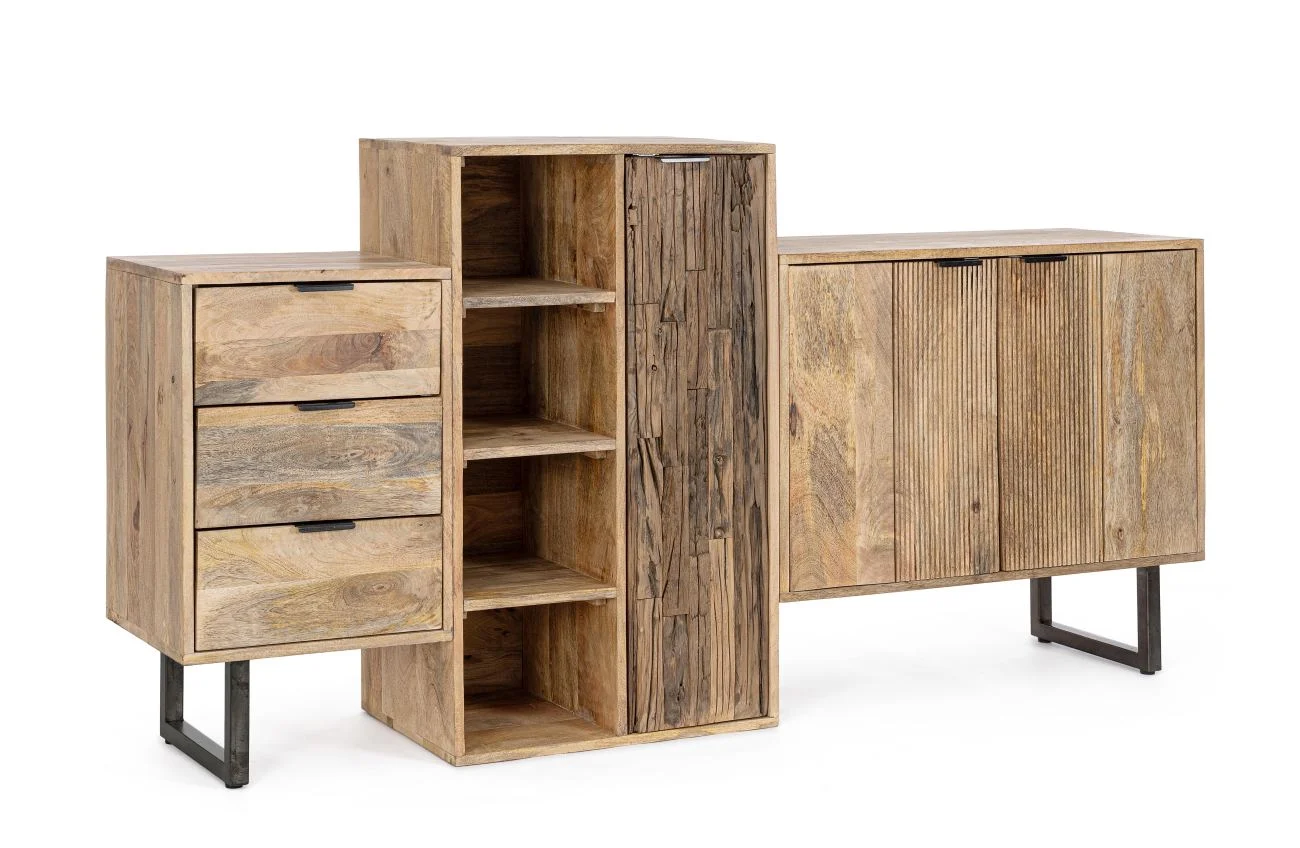Sideboard Nashik aus Mangoholz, massiv und handgefertigt, Natur, 189 cm breit, Unikat - Bizzotto