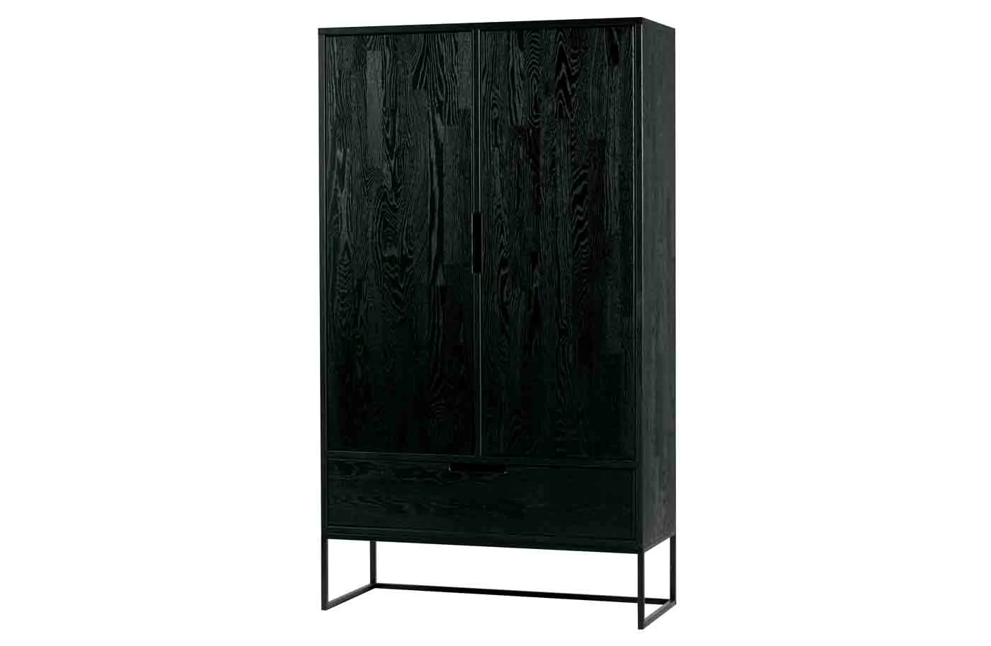 Schrank Silas aus Eschenholz, modernes Design, schwarz, FSC-zertifiziert, 2 Türen, 1 Schublade