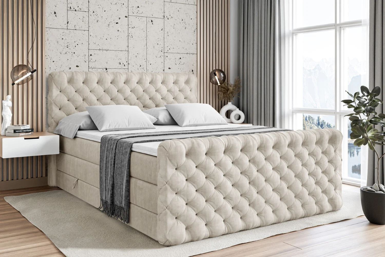 Boxspringbett BOXI8-Z KING Beige - Casablanca 2301 120x200 cm