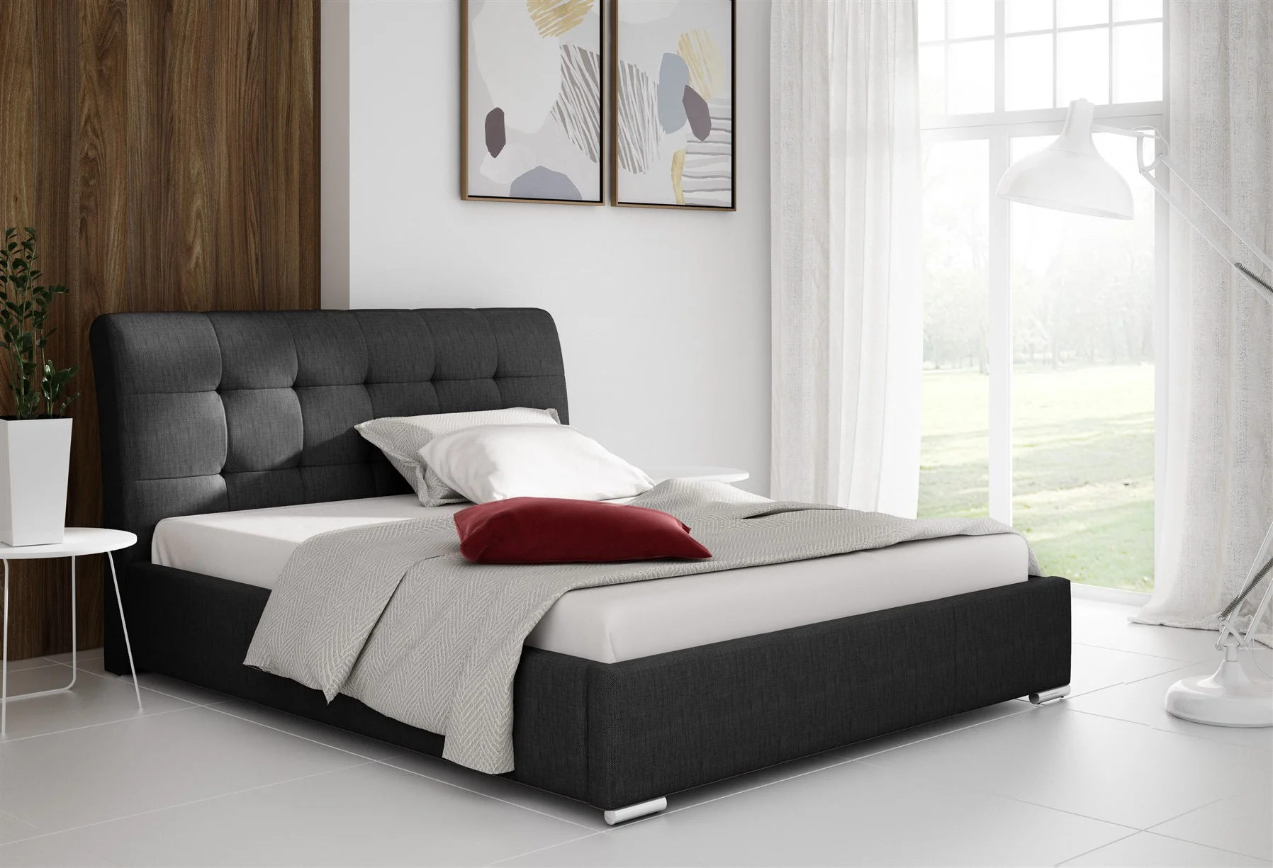 Polsterbett Bett Doppelbett MATTIS Stoff INARI ANTHRAZIT 140x200cm - Fun Möbel