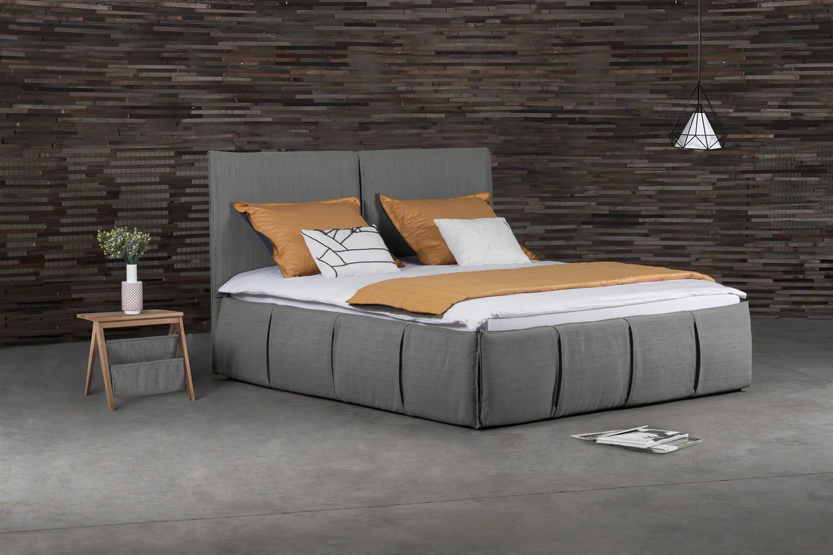 Polsterbett Doppelbett AGIS Stoff Grau 140x200cm - Fun Moebel