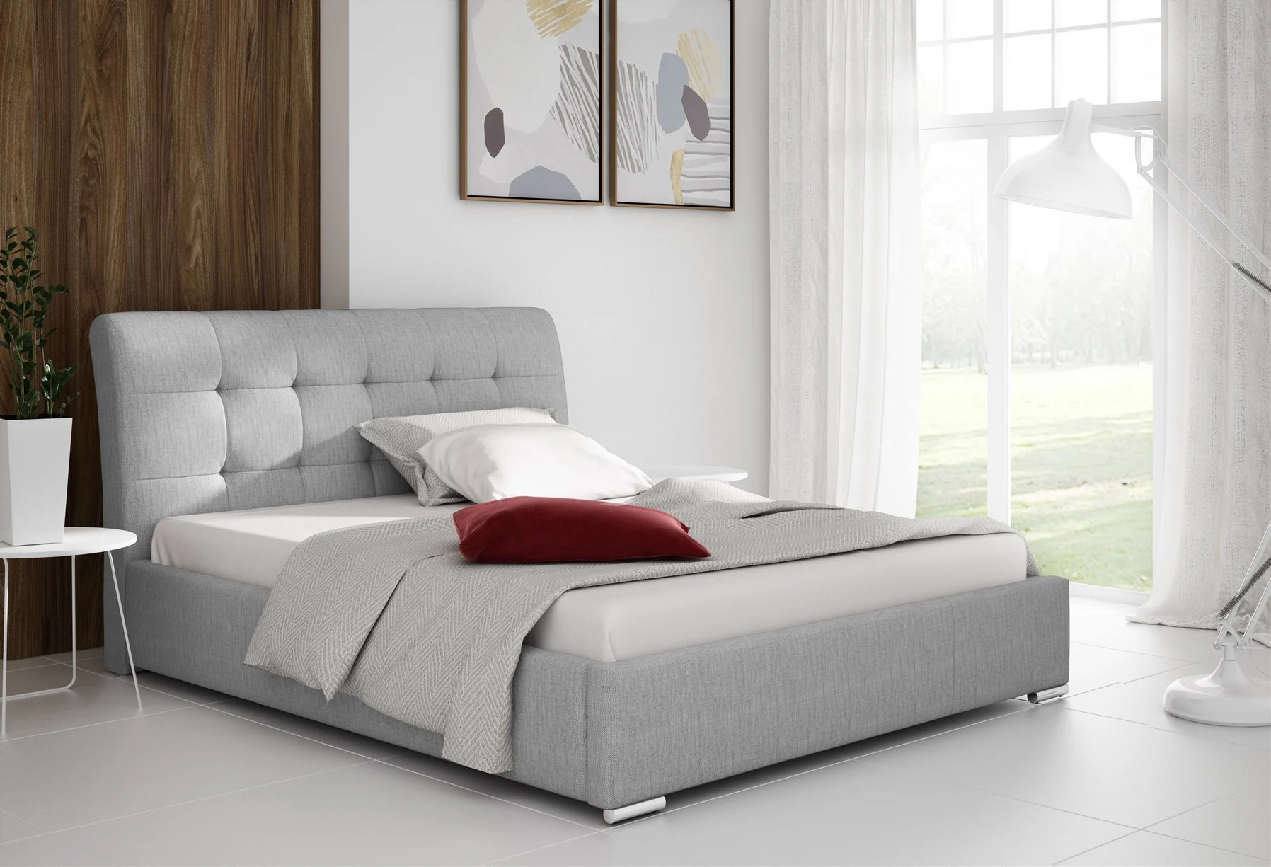 Polsterbett Bett Doppelbett MATTIS Stoff INARI HELLGRAU 140x200cm - Fun Möbel