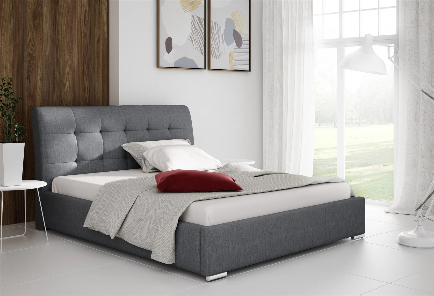 Polsterbett Bett Doppelbett MATTIS Stoff INARI GRAU 140x200cm - Fun Möbel
