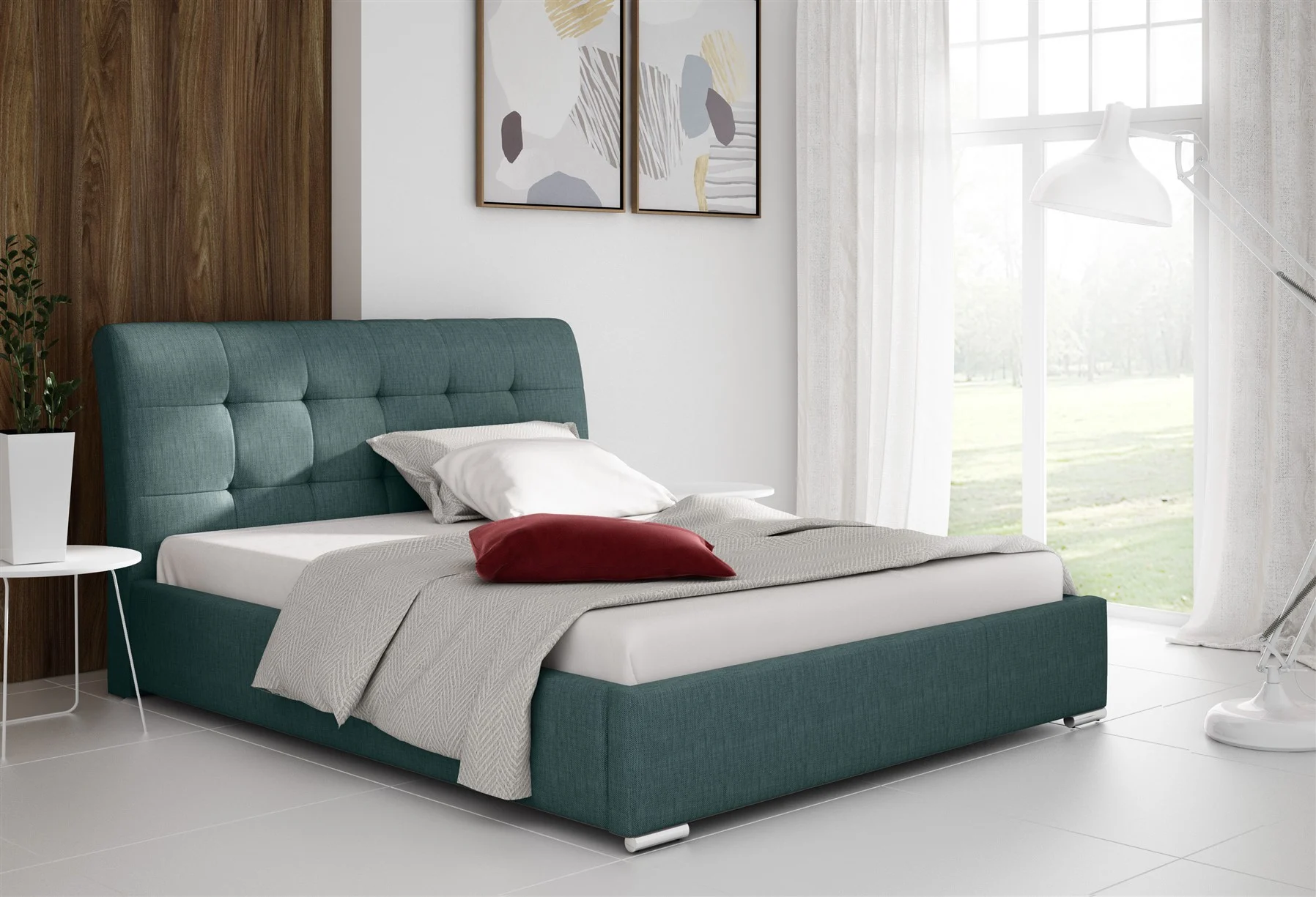 Polsterbett Bett Doppelbett MATTIS Stoff INARI GRÜN 180x200cm - Fun Möbel