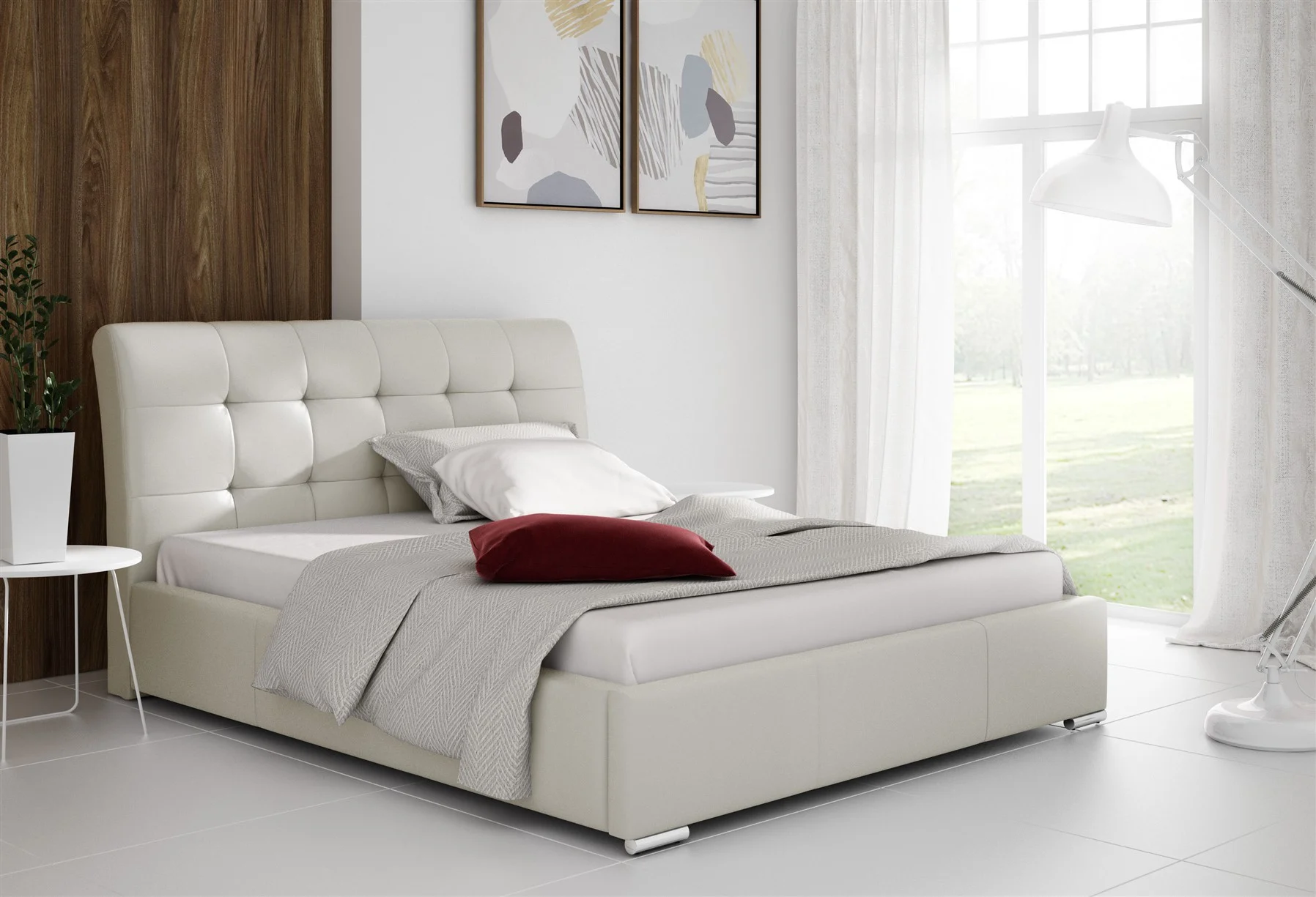Polsterbett Bett Doppelbett MATTIS Kunstleder Madryt CREME 180x200cm - Fun Möbel
