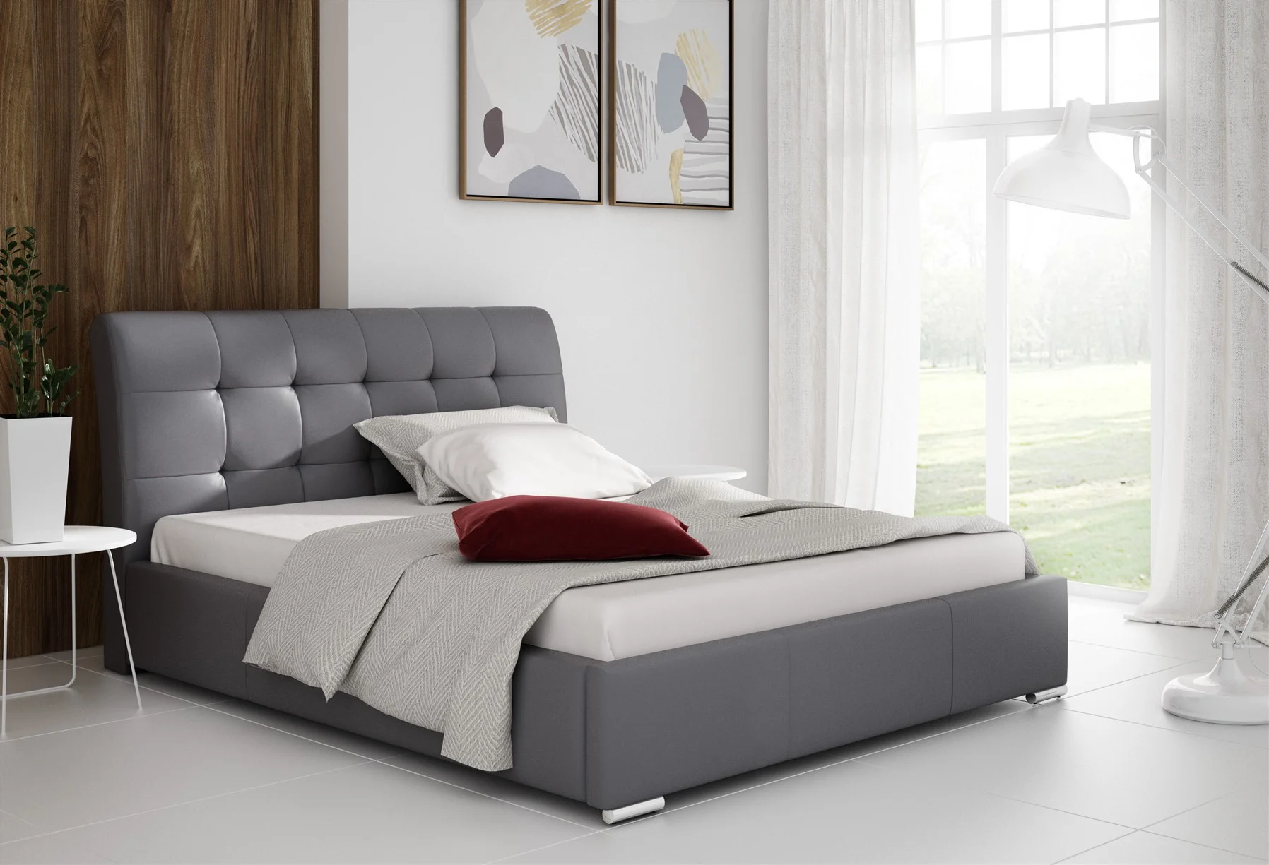 Polsterbett Bett Doppelbett MATTIS Kunstleder Madryt GRAU 140x200cm - Fun Möbel