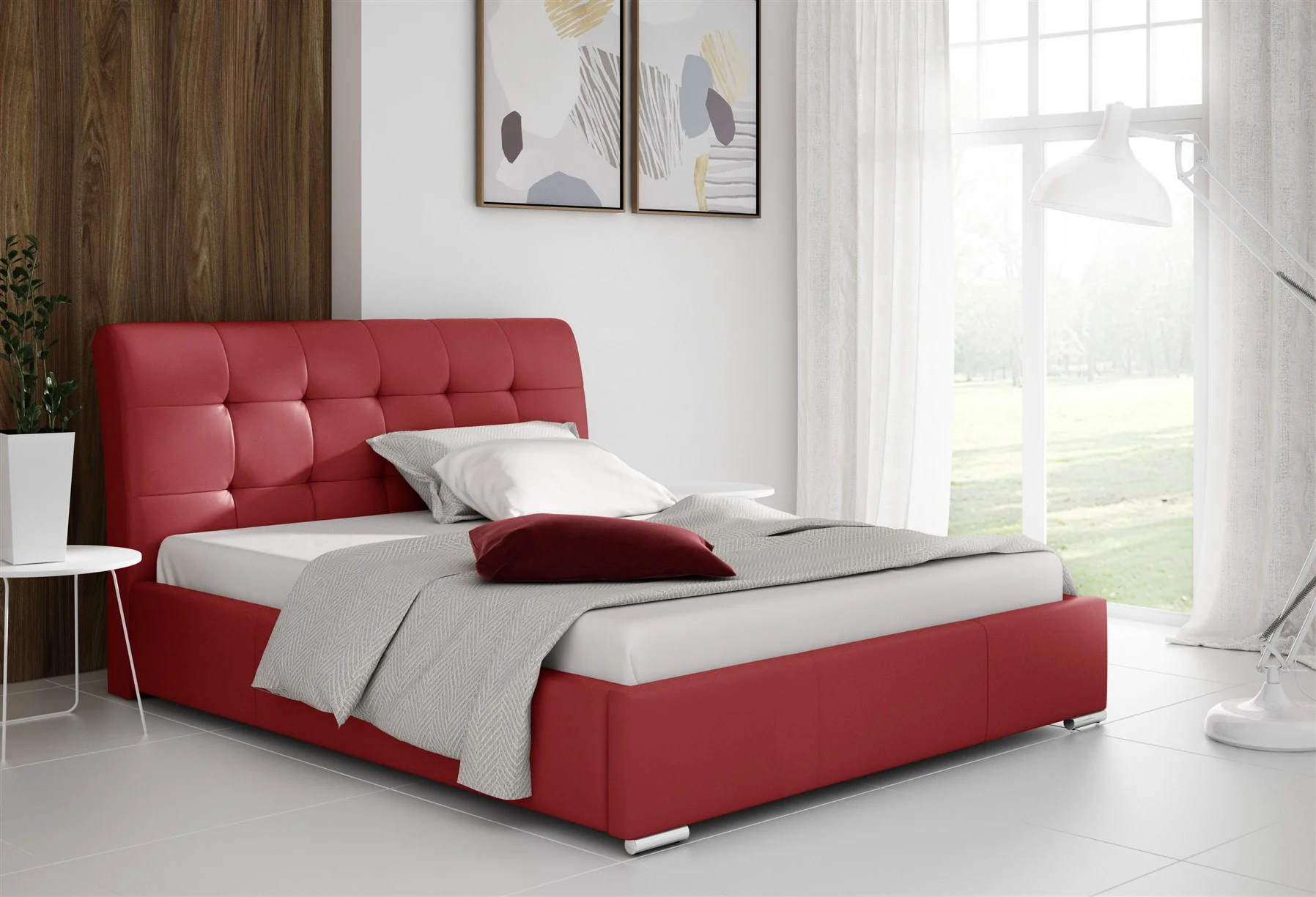 Polsterbett Bett Doppelbett MATTIS Kunstleder Soft ROT 180x200cm - Fun Möbel