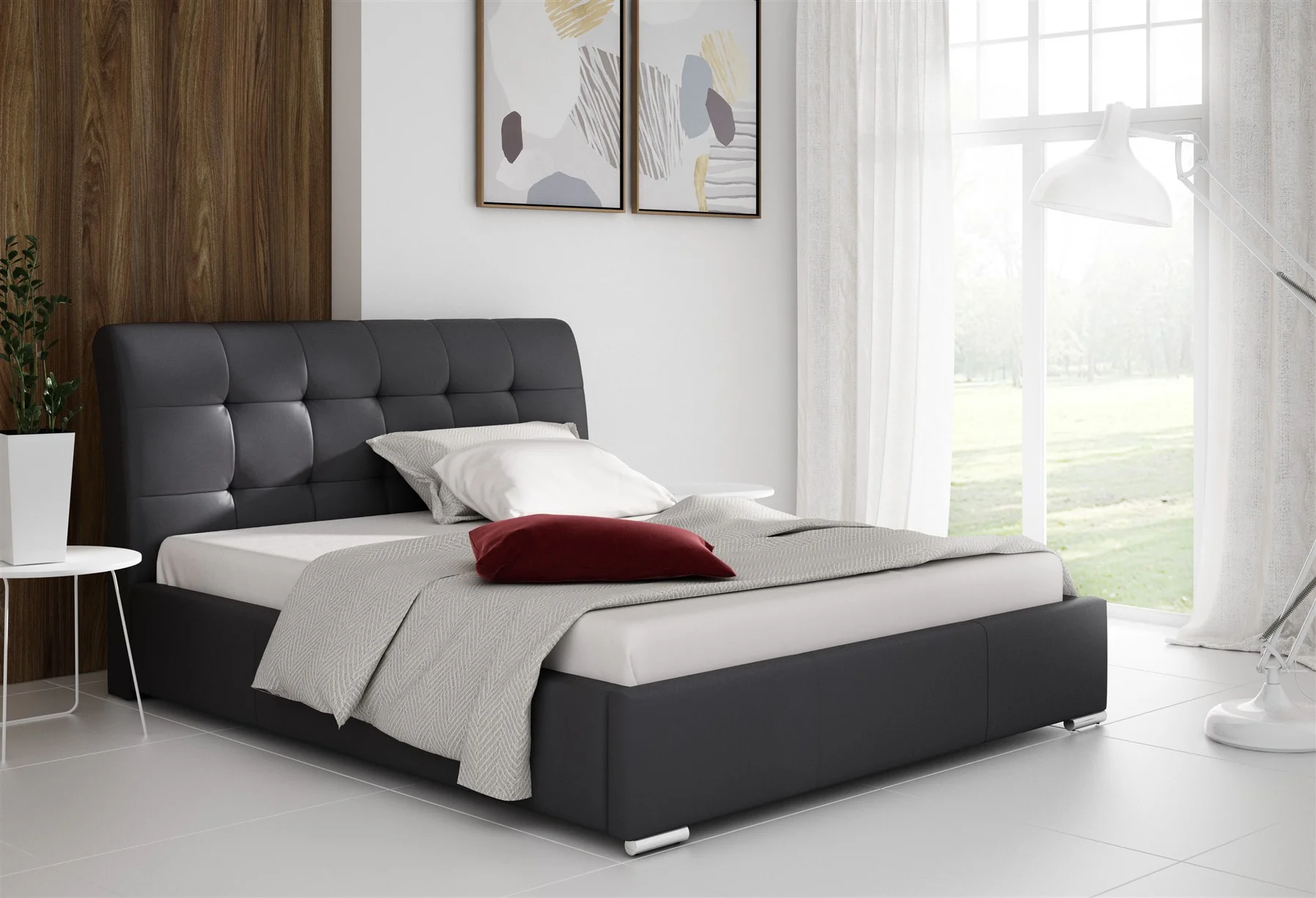 Polsterbett Bett Doppelbett MATTIS Kunstleder Soft ANTHRAZIT 160x200cm - Fun Möbel