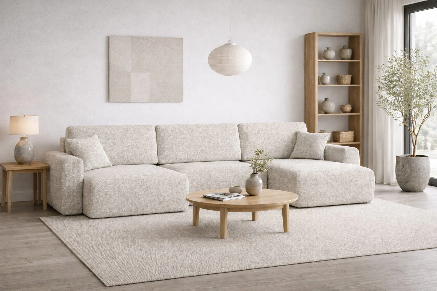 Ecksofa mit Schlaffunktion und Bettkasten, Sofa UXL-Form, Chenille-Stoff, Artico Ariel