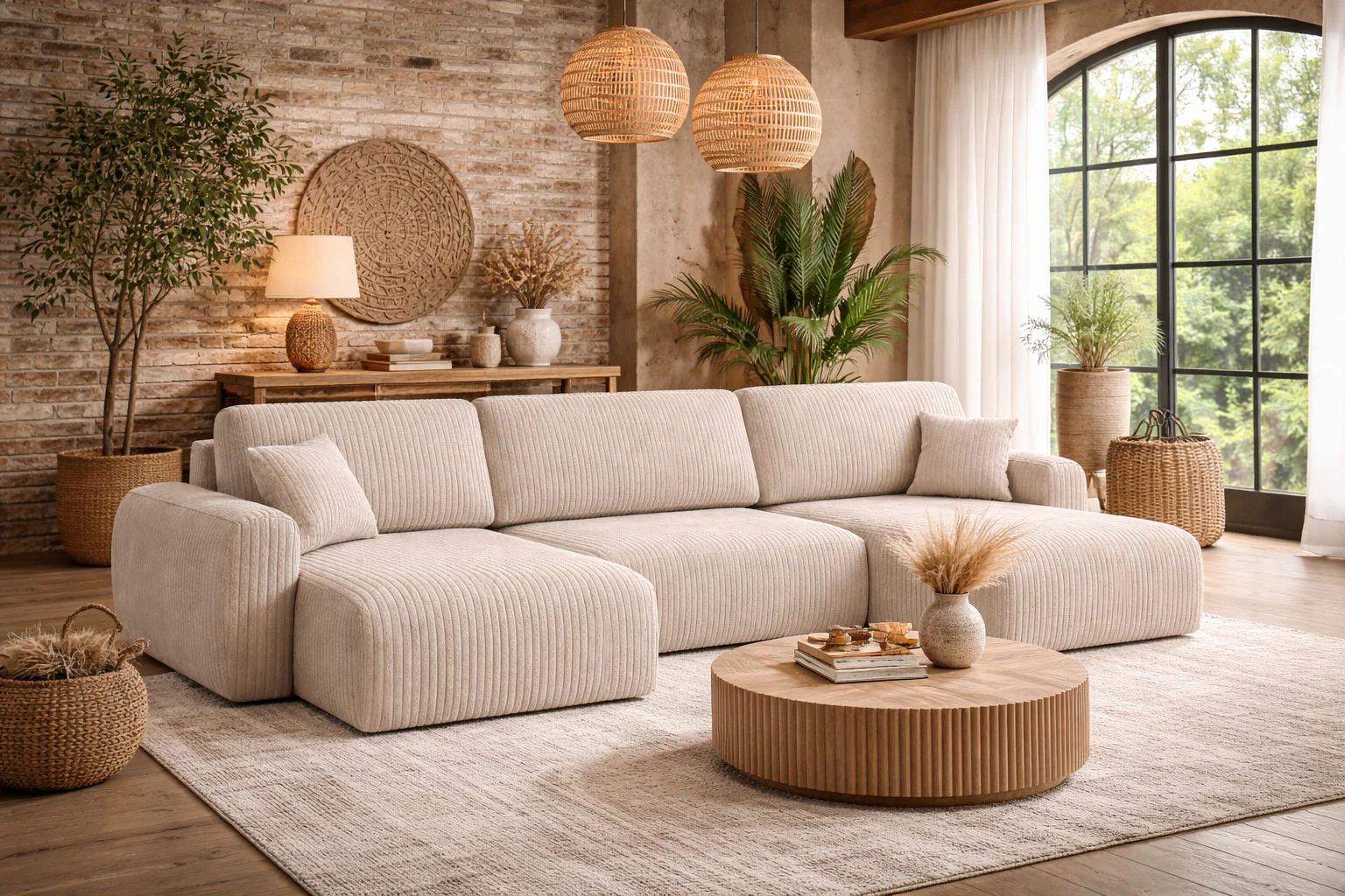 Ecksofa mit Schlaffunktion und Bettkasten, Sofa UXL-Form, Cordstoff Poso, Ariel