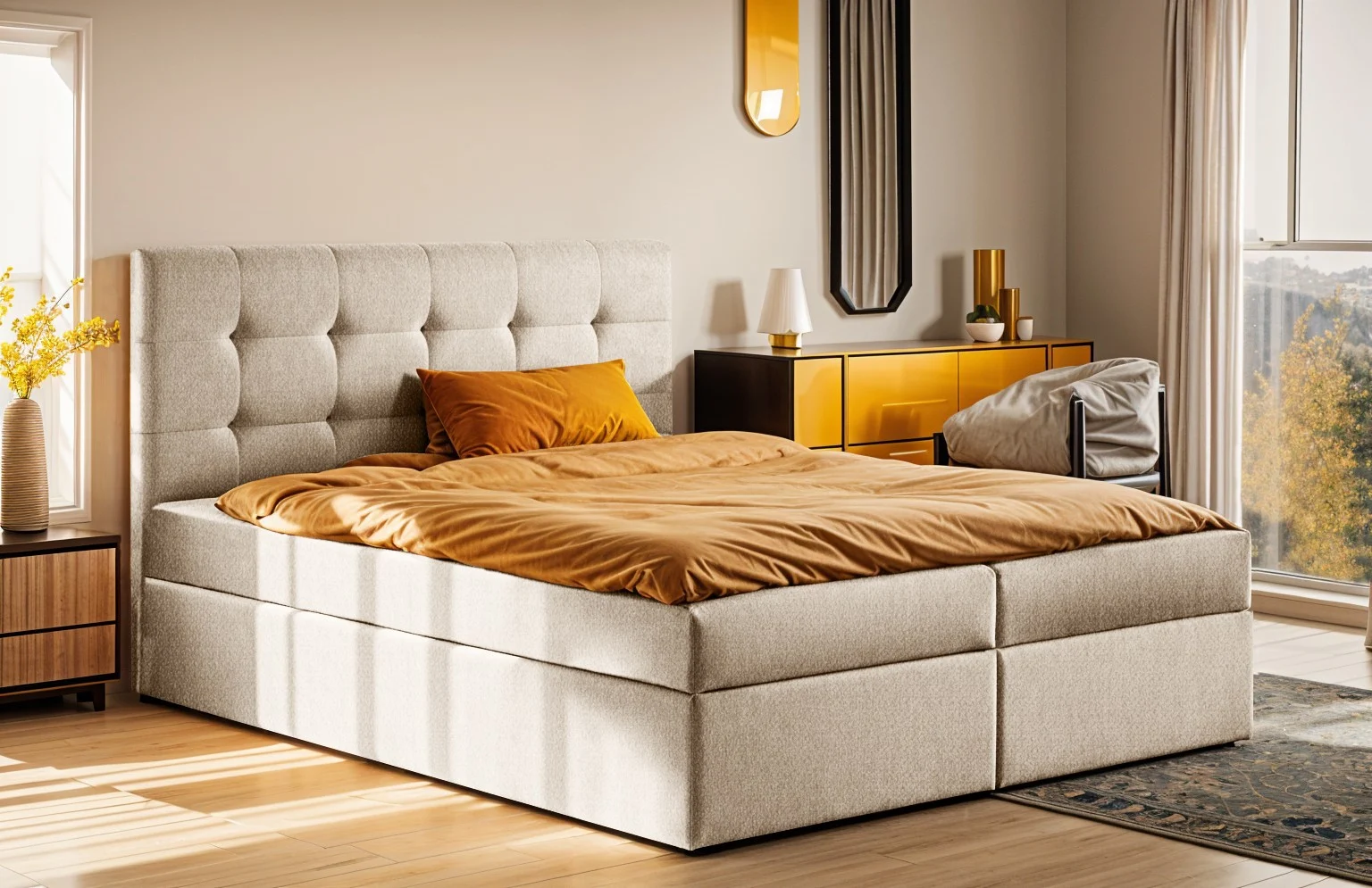 Boxspringbett mit matratze und Bettkasten, Schlafbett LUDANO stoff Soro - Betten