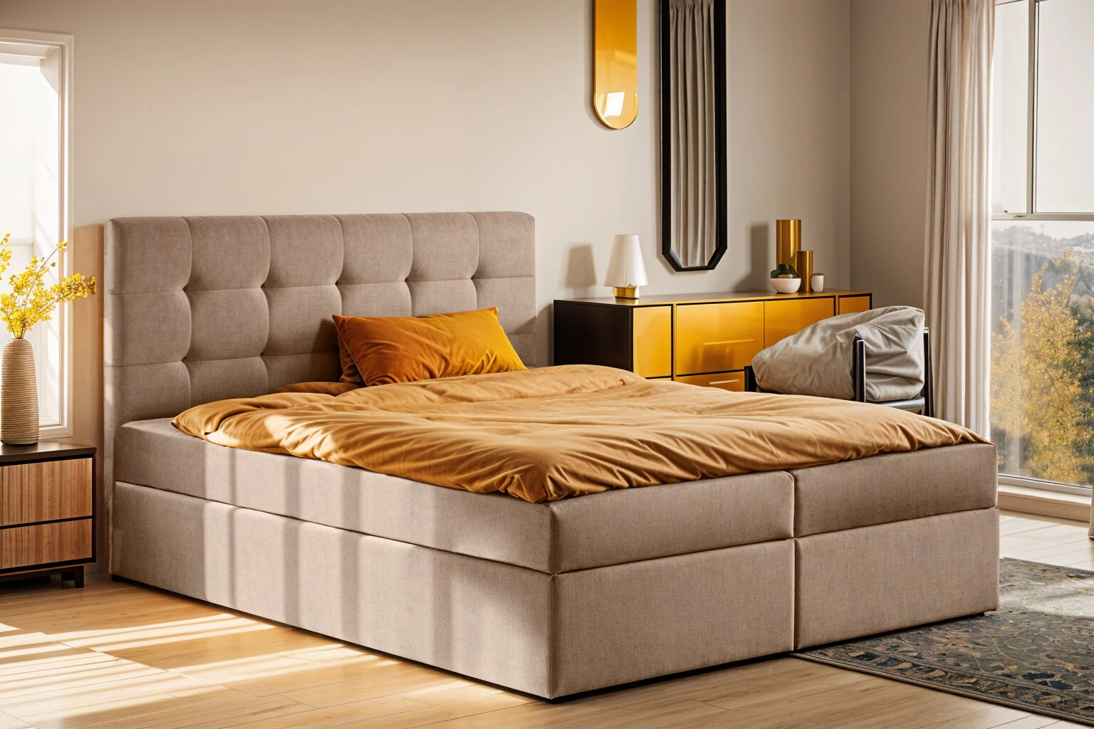 Boxspringbett mit matratze und Bettkasten, Schlafbett LUDANO stoff Noel - Betten