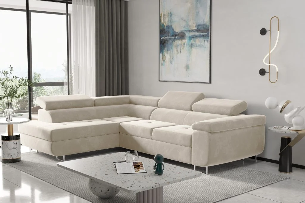 Ecksofa mit Schlaffunktion und Bettkasten Eckcouch ATOM verschiedene Farben