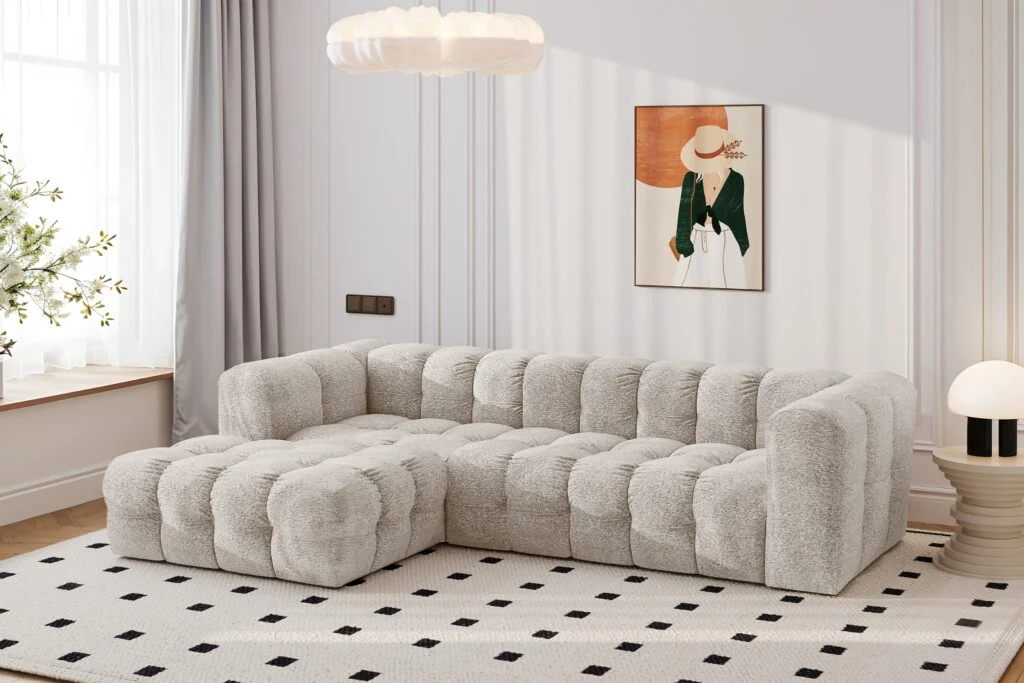 Ecksofa BALOO L – großes gestepptes Ecksofa, modernes freistehendes Ecksofa für das Wohnzimmer, stoff Arena