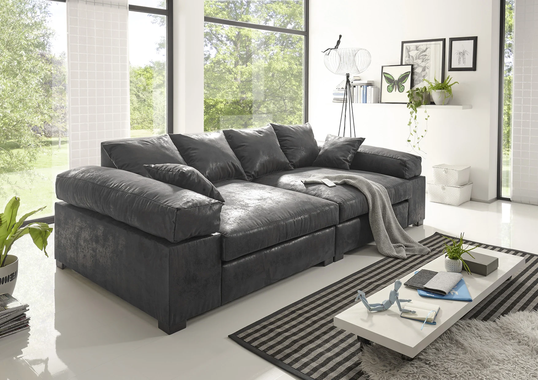 Big Sofa Couchgarnitur Megasofa Riesensofa AREZZO - Vintage Schwarz